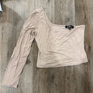 Lulus Tan One Sleeve Blouse